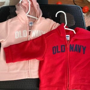 3-6 months sized Old Navy Jackets- Set of 2, pink and red.